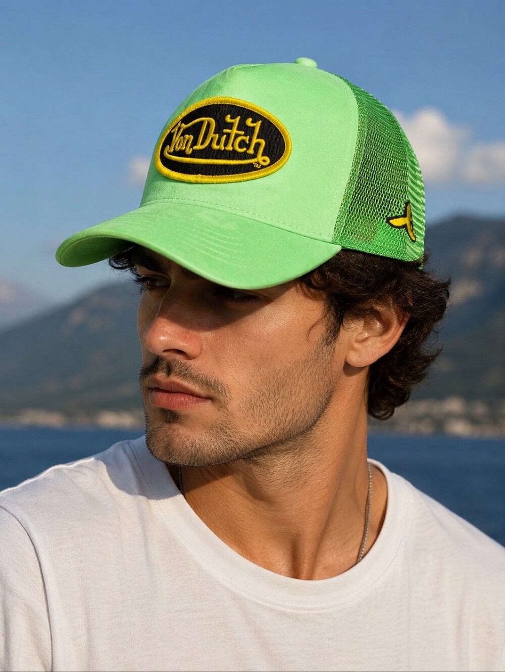 Unisex Von Dutch Bright Lime Green Velvet Holly Wood Hat